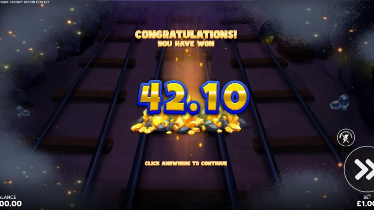 Tampilan visual slot Pickaxe Payday dengan karakter penambang kartun dan latar belakang tambang emas.